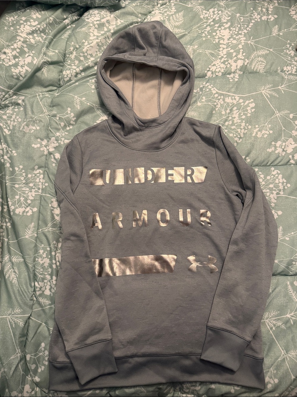 Under Armour Gray Hoodie with Metallic Silver Logo Accents
